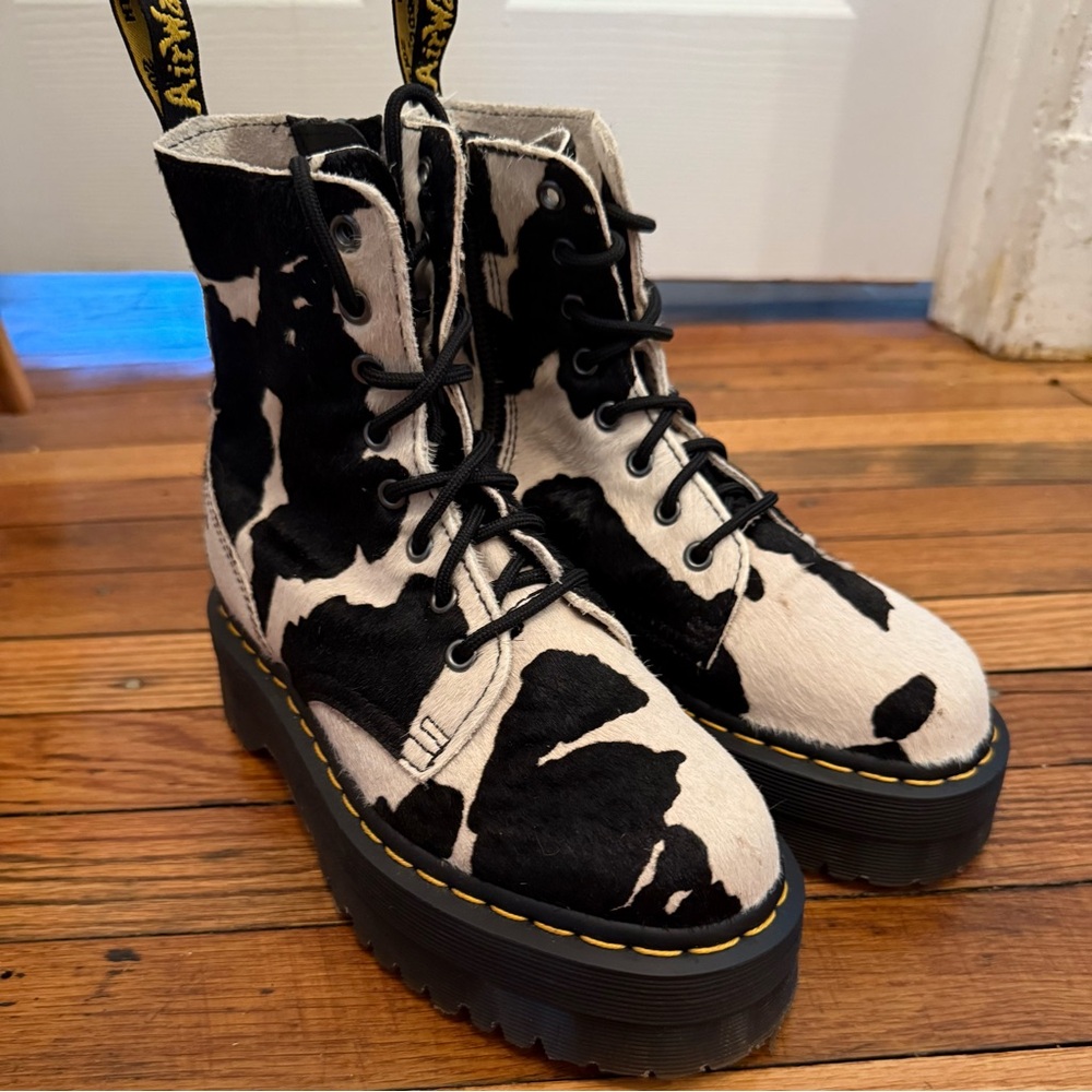 Dr. Martens Jadon Boots Hair-On Cow Print Platforms - Picture 2 of 7
